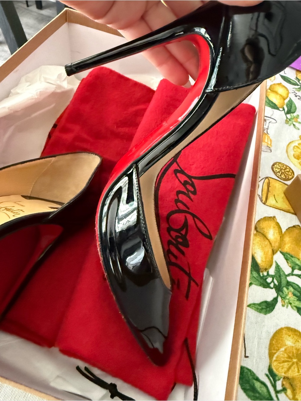 Christian Louboutin Black Patent Pointed-Toe Iriza Pumps with Red Sole - Picture 12 of 14
